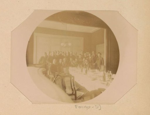 Group portrait of young men in a dining hall, possibly a class of the Public Trade School in Amsterdam