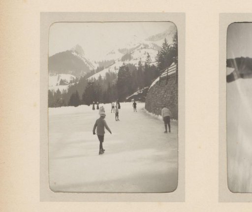 Skaters on a Frozen Mountain Lake