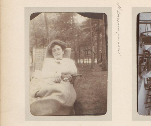Portrait of a young woman in a garden chair during a holiday in Hilversum