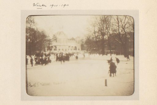 Crowd in the snow on a frozen pond