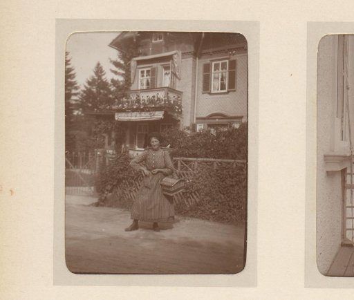 Portrait of an Unknown Woman with a Basket on Her Arm, Standing Before a House