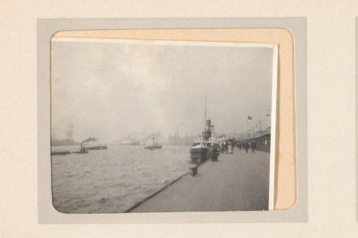 View of steamships from a quay