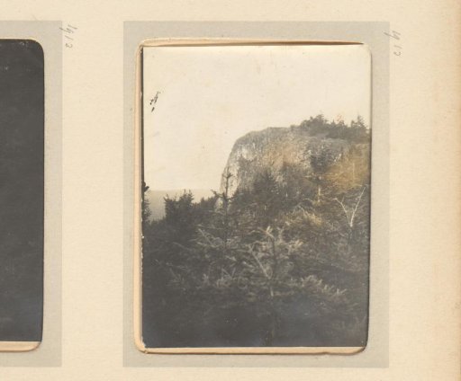 View of a rock wall rising above trees