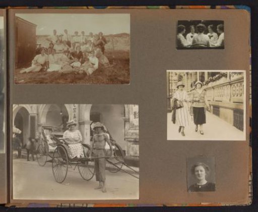 Various images, including a woman in a rickshaw