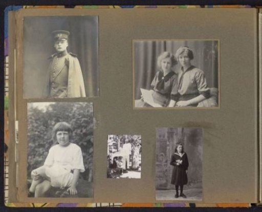 Portraits of adults, children, and a military man