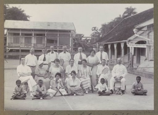 European group on a tennis court in Suriname