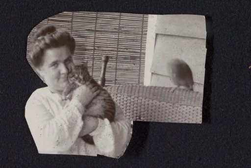 Woman with a cat in her arms, possibly in Paramaribo (cropped)
