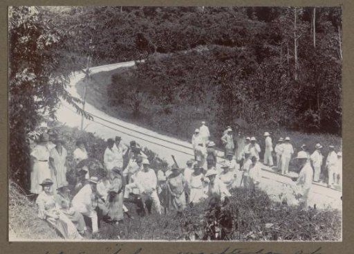 Group along a railway track on the Maäboberg in Suriname