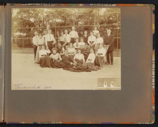 Group portrait of members of a tennis club