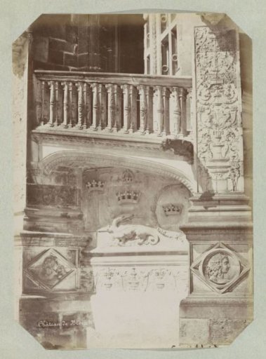 Part of a staircase in the Château of Blois with a bas-relief of a salamander