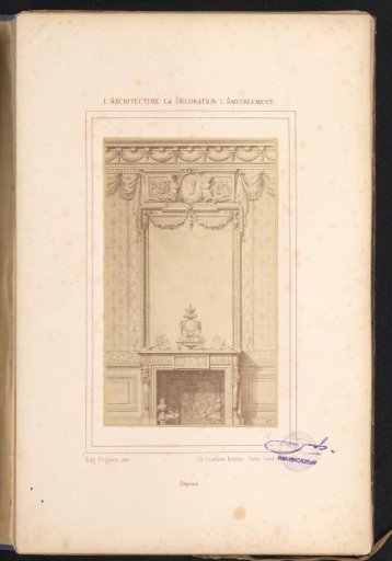 Photographic reproduction of a design for a wall arrangement with a fireplace, a mirror and a clock after Alexandre Eugène Prignot