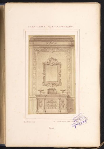 Photographic reproduction of a design for a mirror above a sideboard with dishes after Alexandre Eugène Prignot