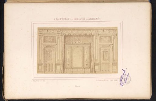 Photographic reproduction of a design for a wall arrangement with two doors and a mirrored cabinet after Alexandre Eugène Prignot