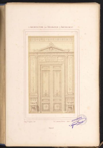 Photographic reproduction of a design for a double door and two stools after Alexandre Eugène Prignot