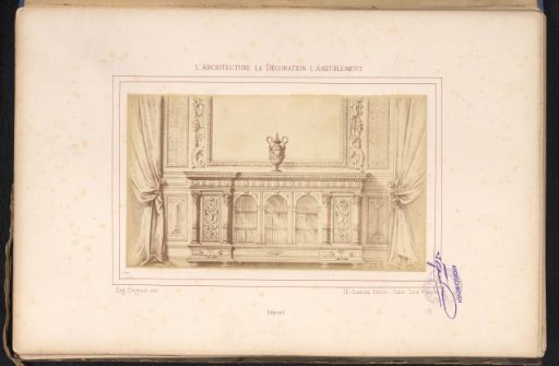 Photographic reproduction of a design for a bookcase and a mirror after Alexandre Eugène Prignot