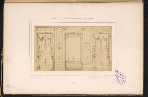 Photographic reproduction of a design for a wall arrangement with a mirror, a sideboard and two doors by Alexandre Eugène Prignot