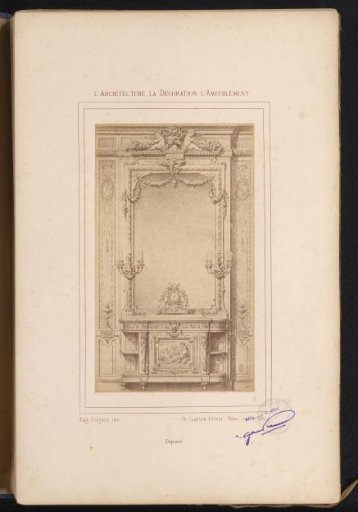 Photographic reproduction of a design for a mirror with a mantel clock and two candlesticks after Alexandre Eugène Prignot