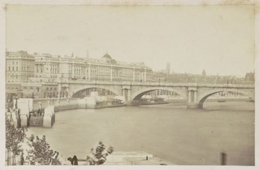 Waterloo Bridge and Somerset House in London, seen across the Thames