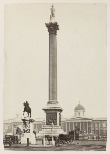 Nelson's Column and equestrian statue on Trafalgar Square in London