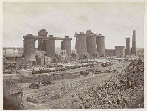 Factory site of Bolckow, Vaughan & Co., Ltd in Middlesbrough: blast furnaces for steel production