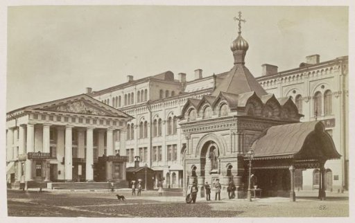 Chapel (right) and covered market on the Nevsky Prospekt in St. Petersburg