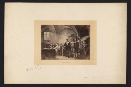 Photographic reproduction of a drawing of a scene from the story The Foster Son by H.A. van Trigt