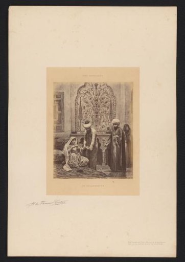 Photographic reproduction of a drawing of figures in an "Oriental" interior by Willem de Famars Testas