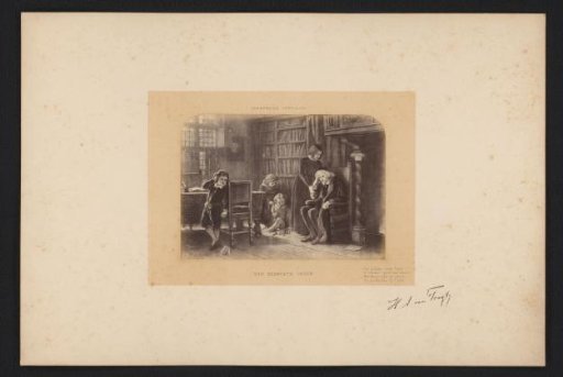 Photographic reproduction of a drawing of a family in an interior by H.A. van Trigt