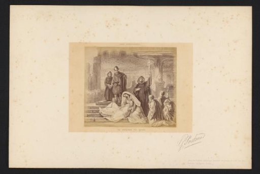 Photographic reproduction of a drawing of pilgrims in Rome by Gerrit Postma