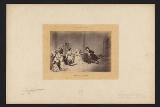 Photographic reproduction of a drawing of an assassination attempt on a prince by J.M. Schmidt Crans
