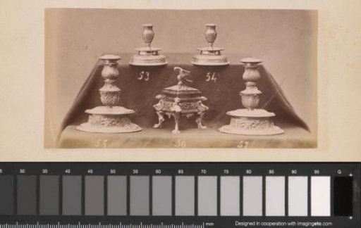 Metal candlesticks and inkwell