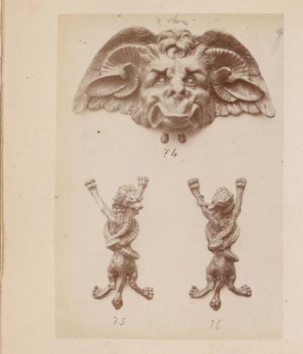 Metal door knockers in the form of chimaeras