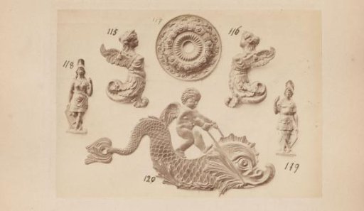 Metal ornaments in the form of figures including seahorses