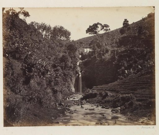 River with waterfall and Javanese on stones
