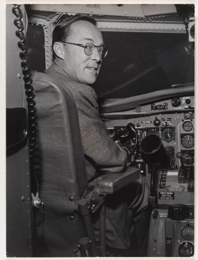 Prince Bernhard as pilot in his new Fokker Friendship