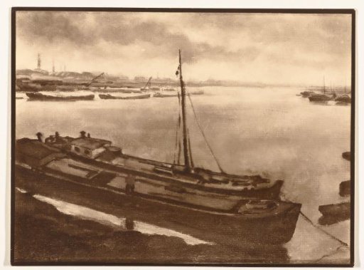 Photographic reproduction of a painting (harbour view) by Han van der Kop