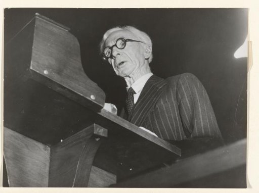 Bertrand Russell during speech Columbia University, New York, 1950