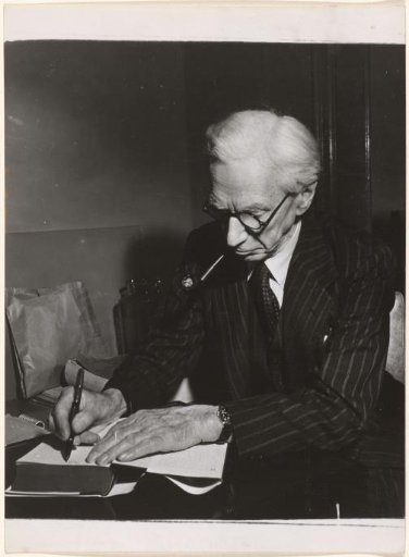 Bertrand Russell during press conference in New York