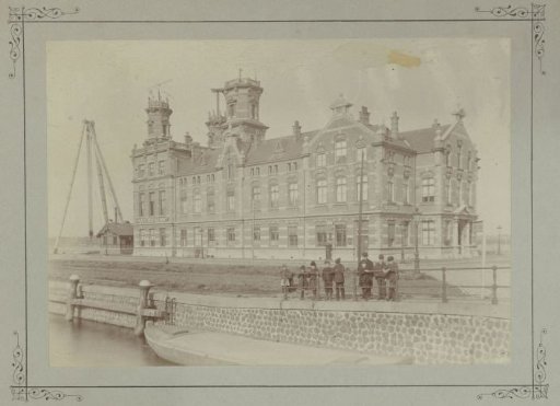 Restaurant with Post and Telegraph Building on the Oostelijke Handelskade in Amsterdam