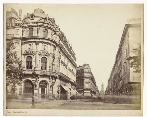 Street view in Paris with the Théâtre du Vaudeville