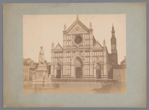 Exterior of the Basilica Santa Croce and the statue of Dante Alighieri at Florence, Italy