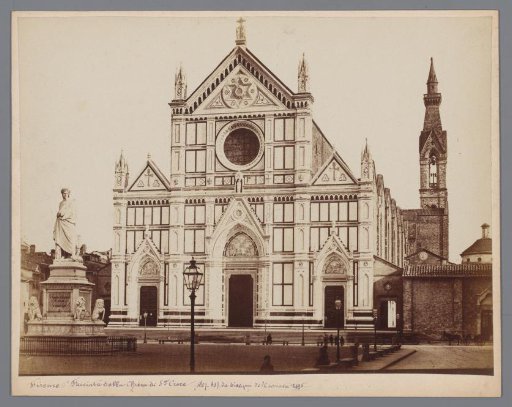 Exterior of the Basilica Santa Croce and the statue of Dante Alighieri at Florence, Italy