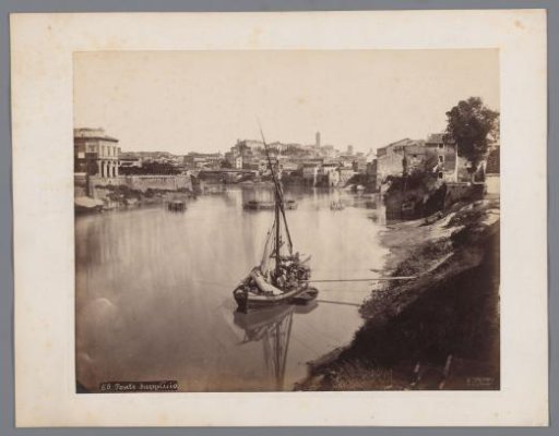 View of the Tiber with the Ponte Sublicio in the background in Rome, Italy