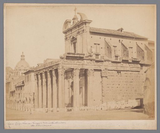 View of the Temple of Antoninus and Faustina on the Roman Forum in Rome, Italy