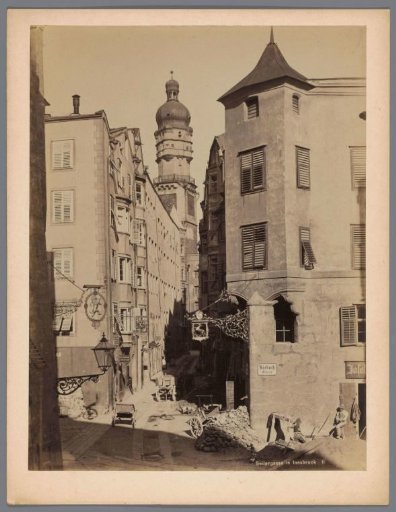 Seilergasse with a view of the city tower in Innsbruck, Austria