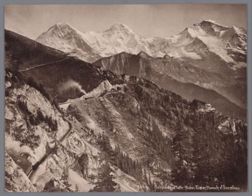 Reproduction of a drawing of a railway line in the eastern Bernese Alps