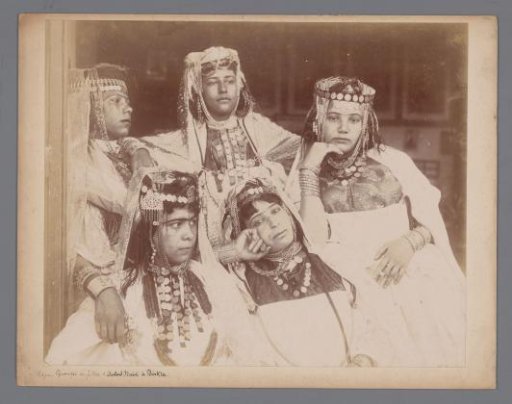Group portrait of five unknown Ouled Naïl women in Algeria