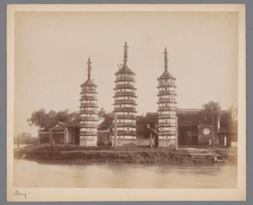 View of three Pagodas, possibly at Beijing