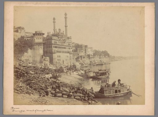 Ritual cremation stacks on the Ganges at the ghats of Varanasi, Uttar Pradesh, India