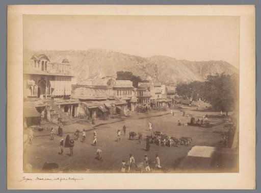 Street view with a fort in the background in Jaipur, Rajasthan, India